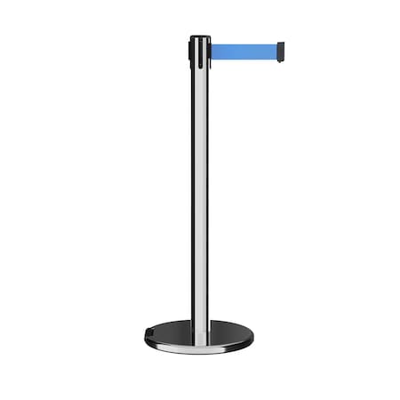 Retractable Belt Rolling Stanchion, 2.5ft Pol.Steel Post  9ft. Lt Blu